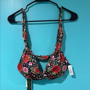 Floral Bikini Top with Red and Green Accents